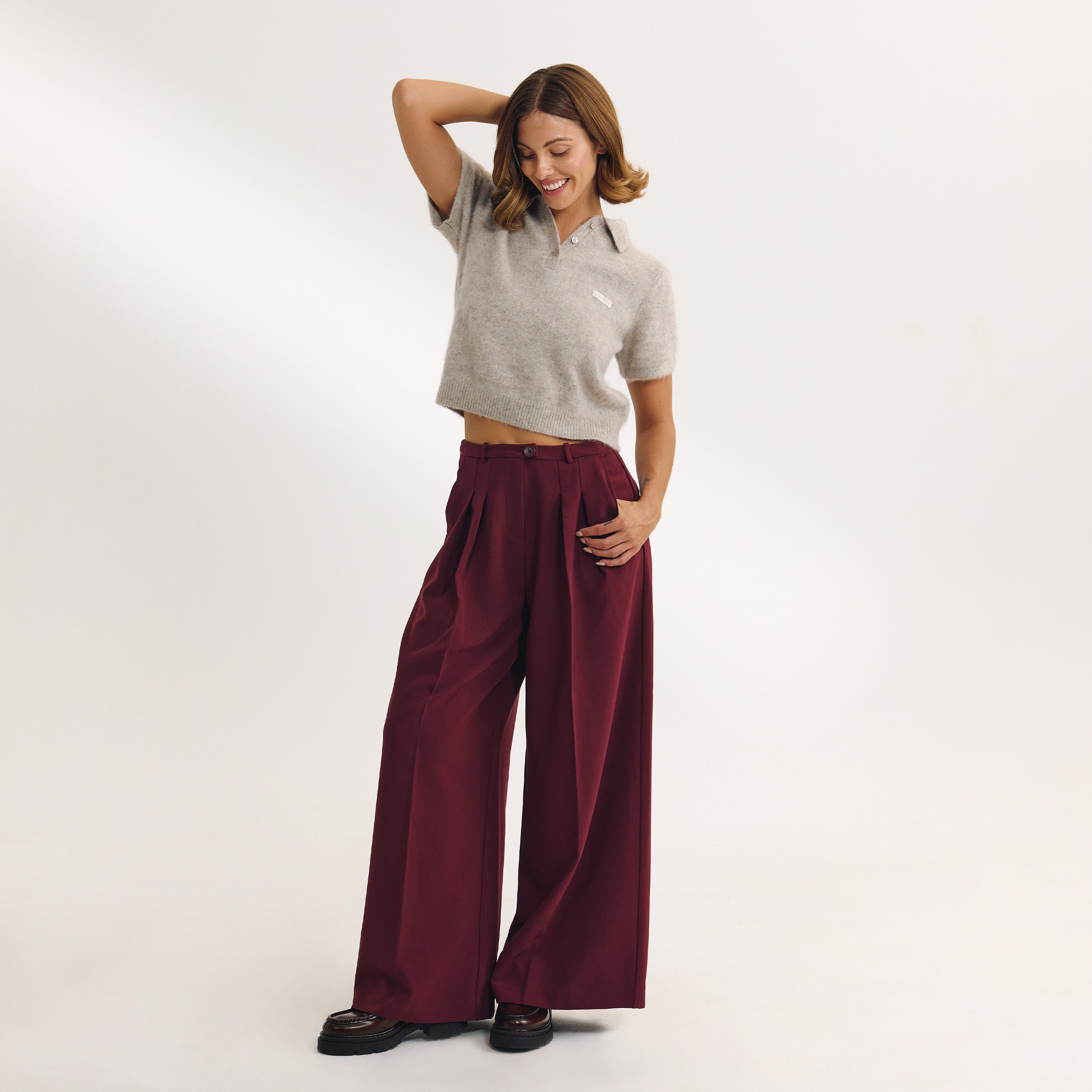Wide-Leg Tailored Trousers - Cherry Lacquer - Image 6