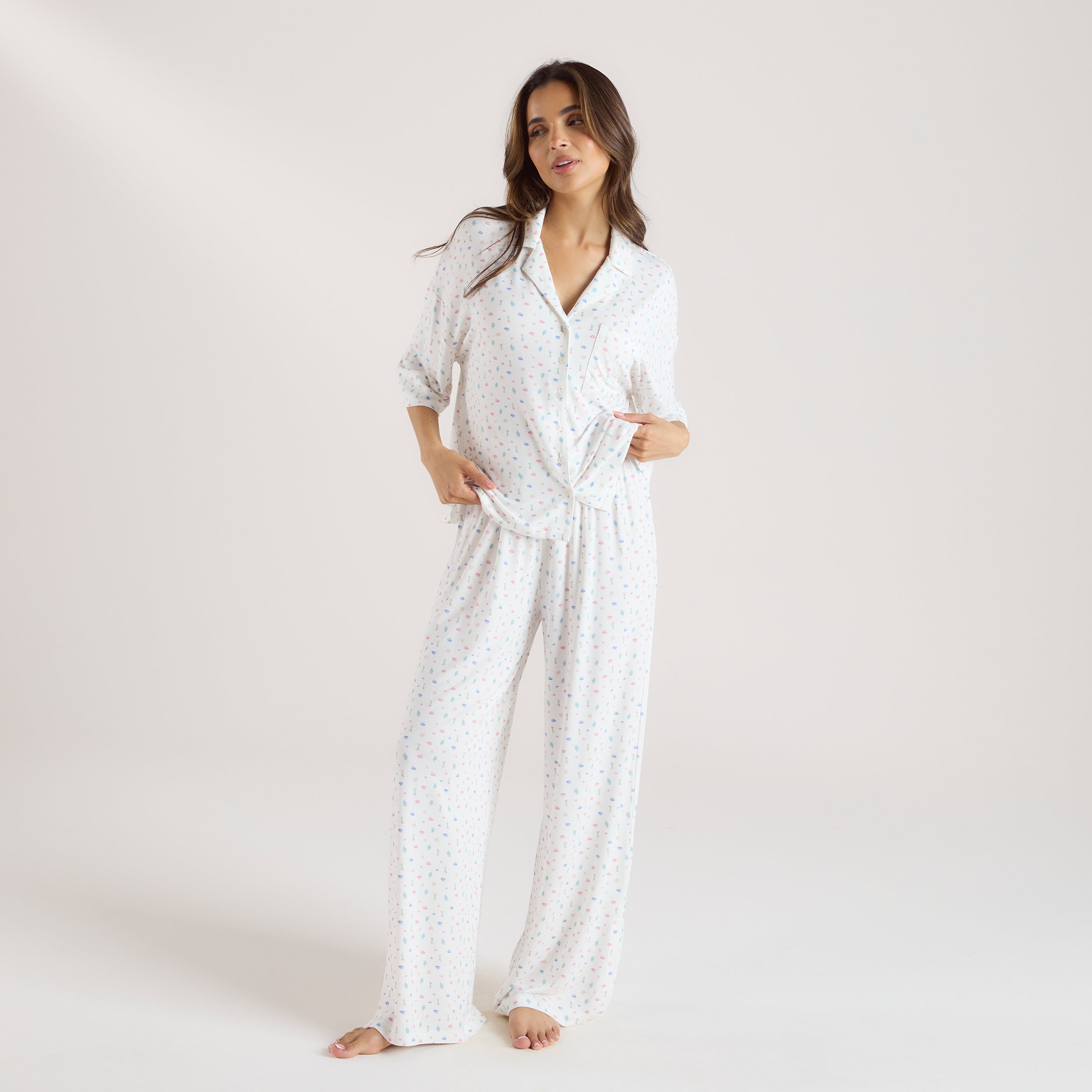 Modal Pyjama Bottoms - White Floral - Image 6