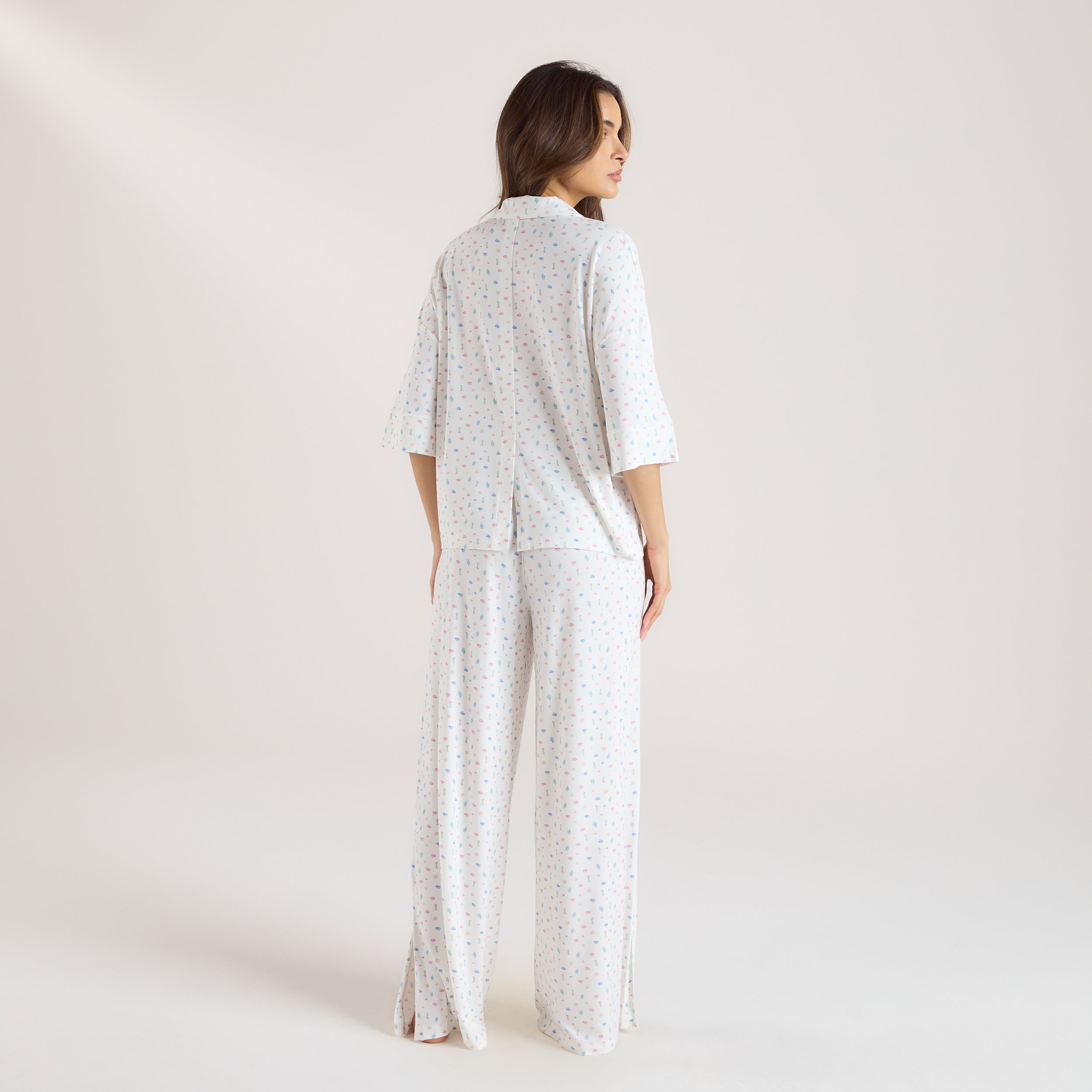 Modal Short Sleeve Pyjama Shirt - White Floral - Image 6