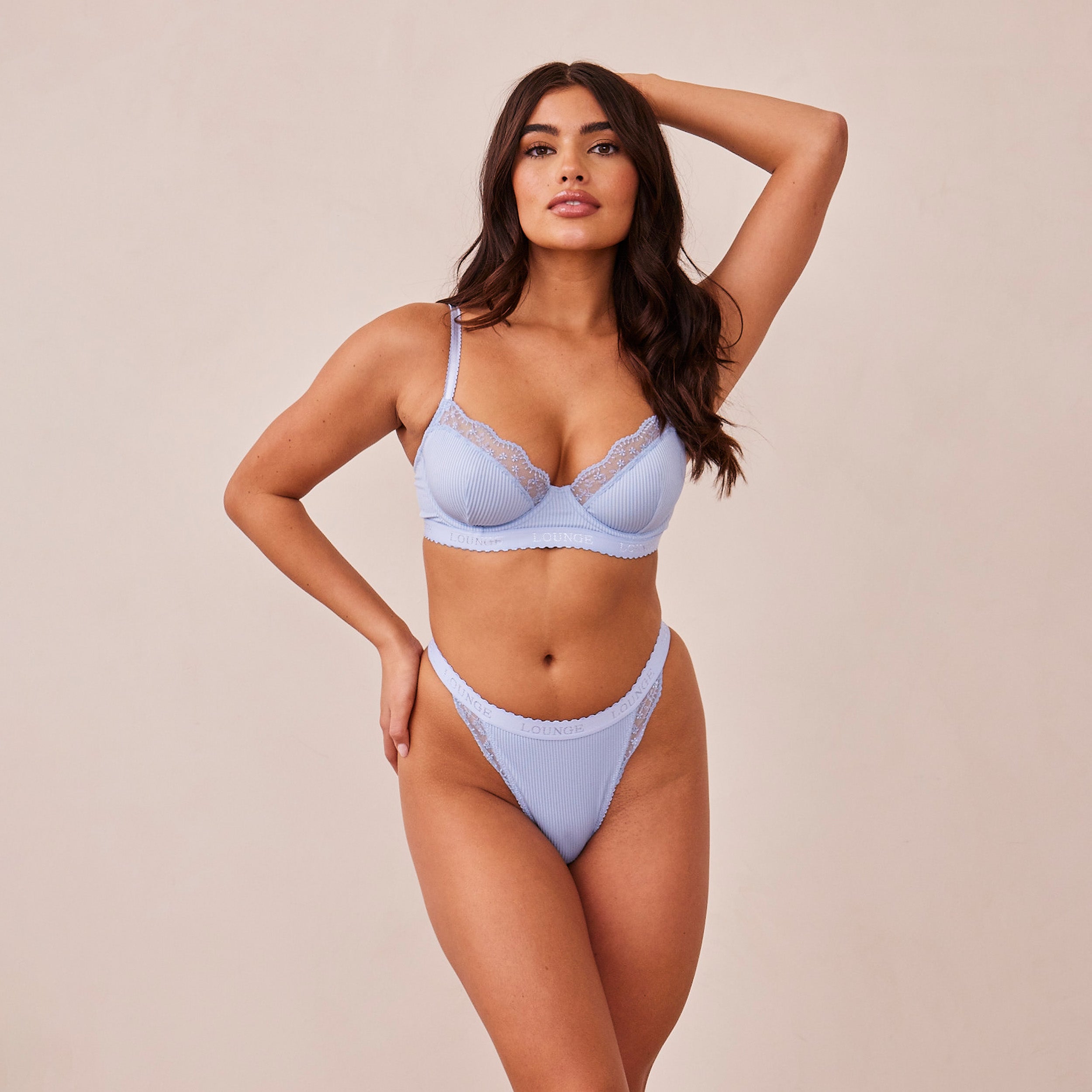 Ribbed Balcony Bra - Blue - Image 6