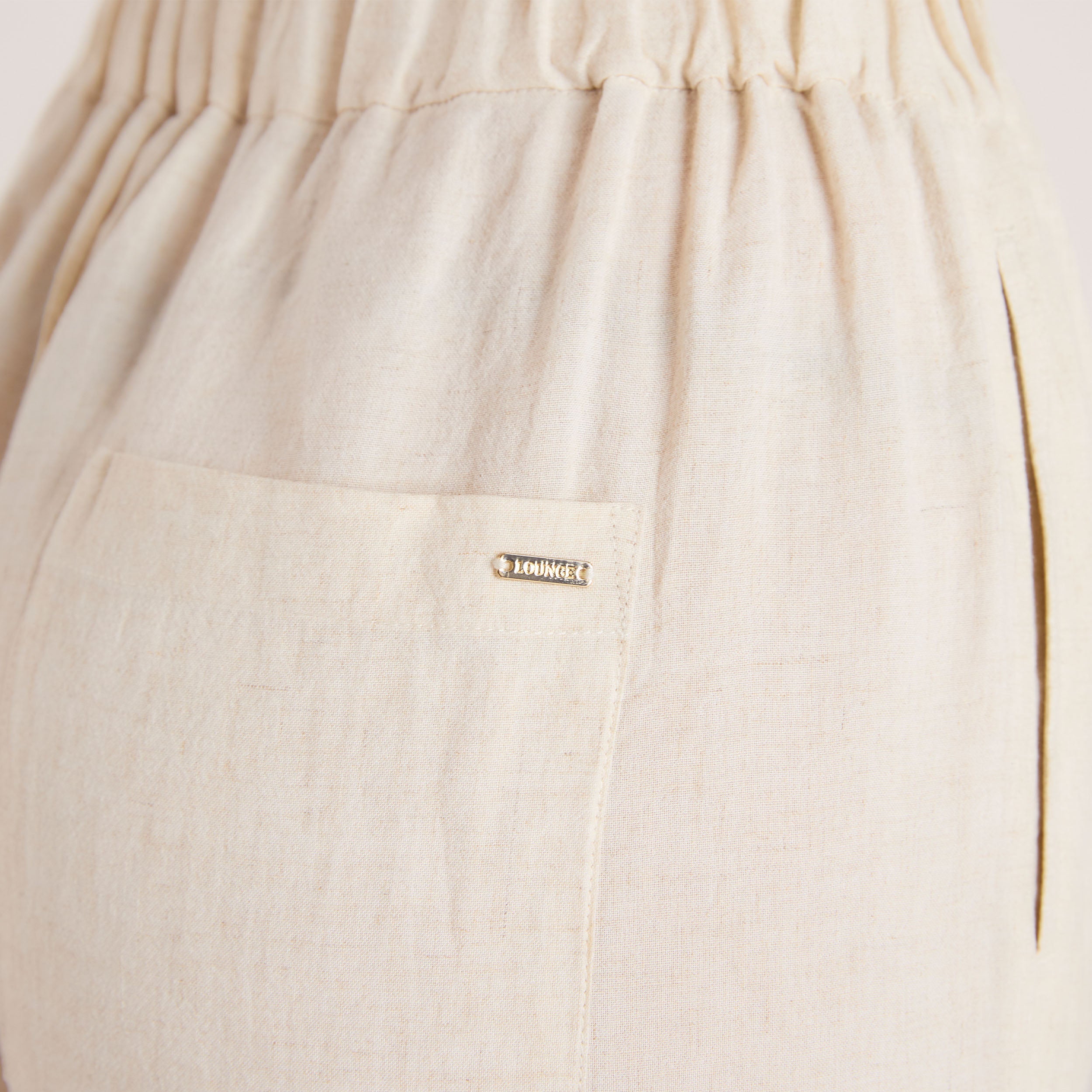 Linen Blend Wide-Leg Trousers - Cream - Image 6
