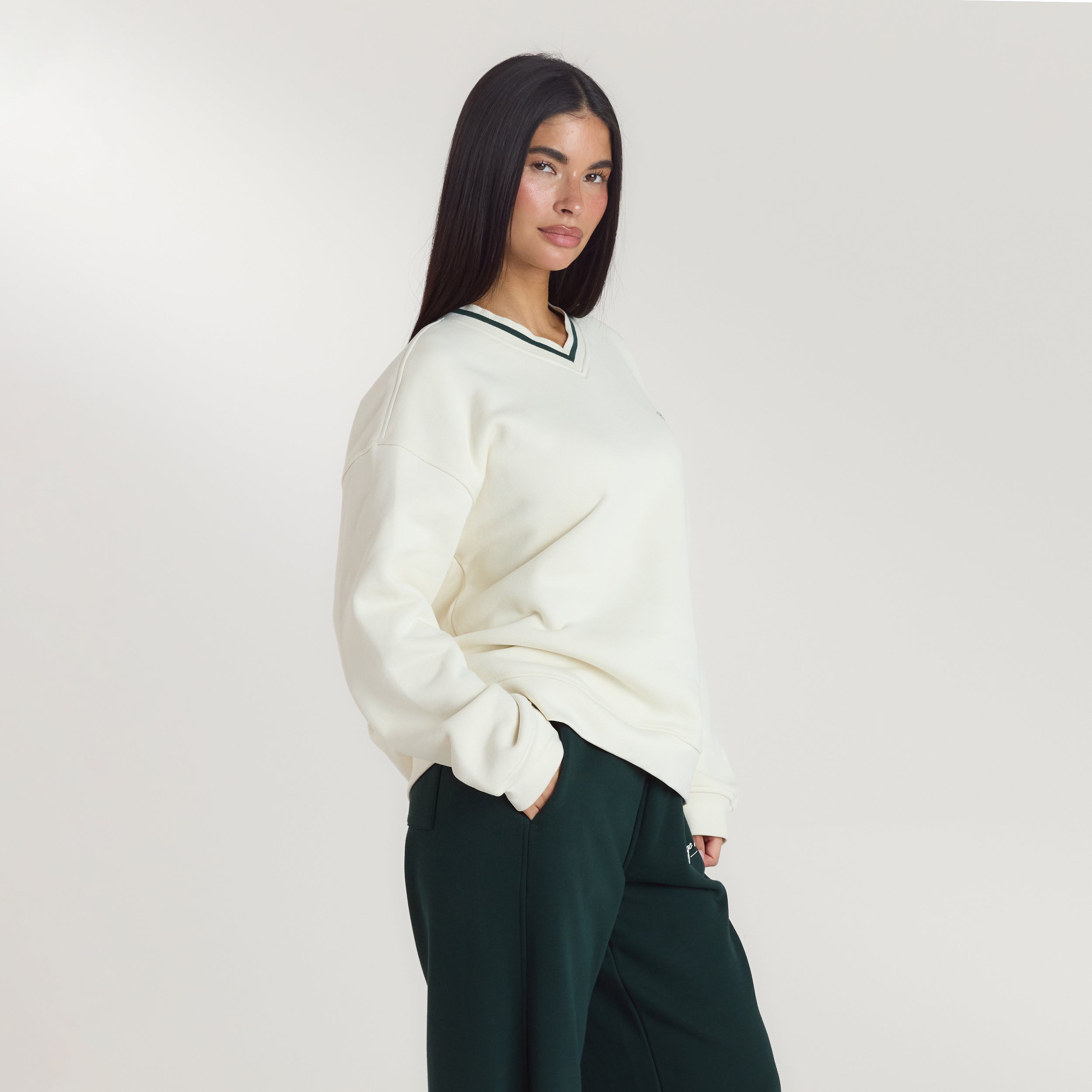 Lounge Living V-Neck Jumper - Cream - Image 6