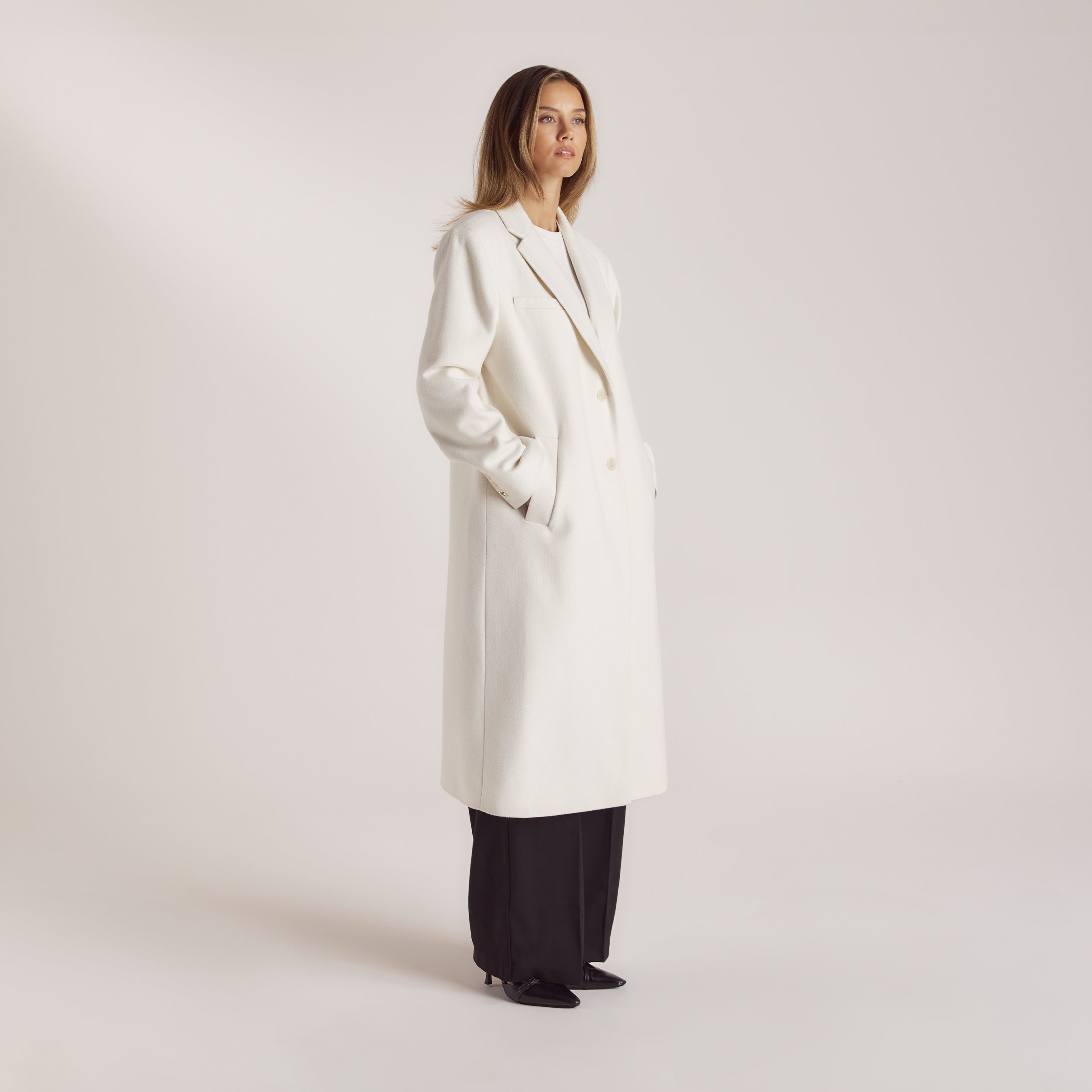 Wool Blazer Coat - Cream - Image 6