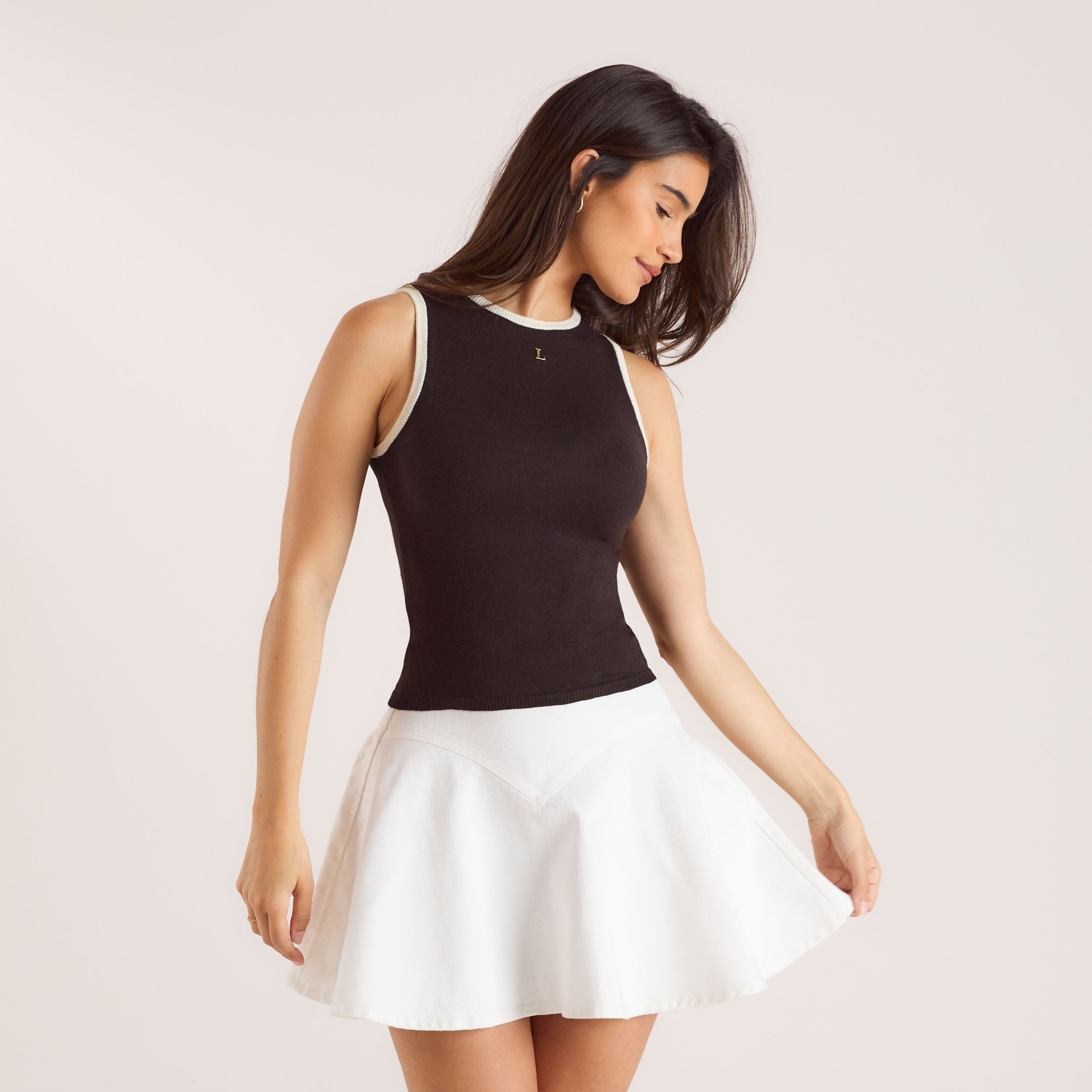 High-Waisted Denim Skirt - White - Image 6