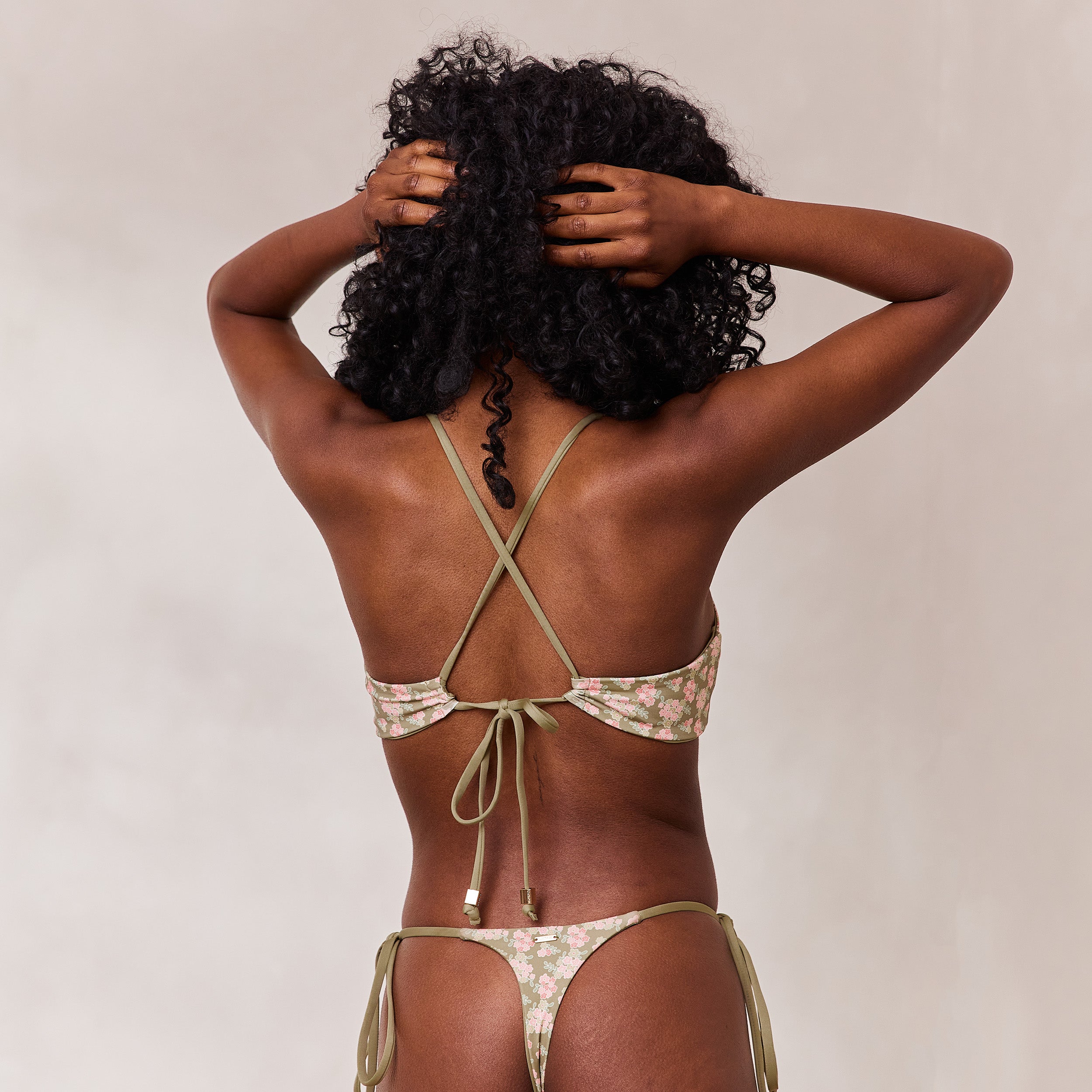 Reversible Bralette Bikini Top - Green/Floral - Image 2