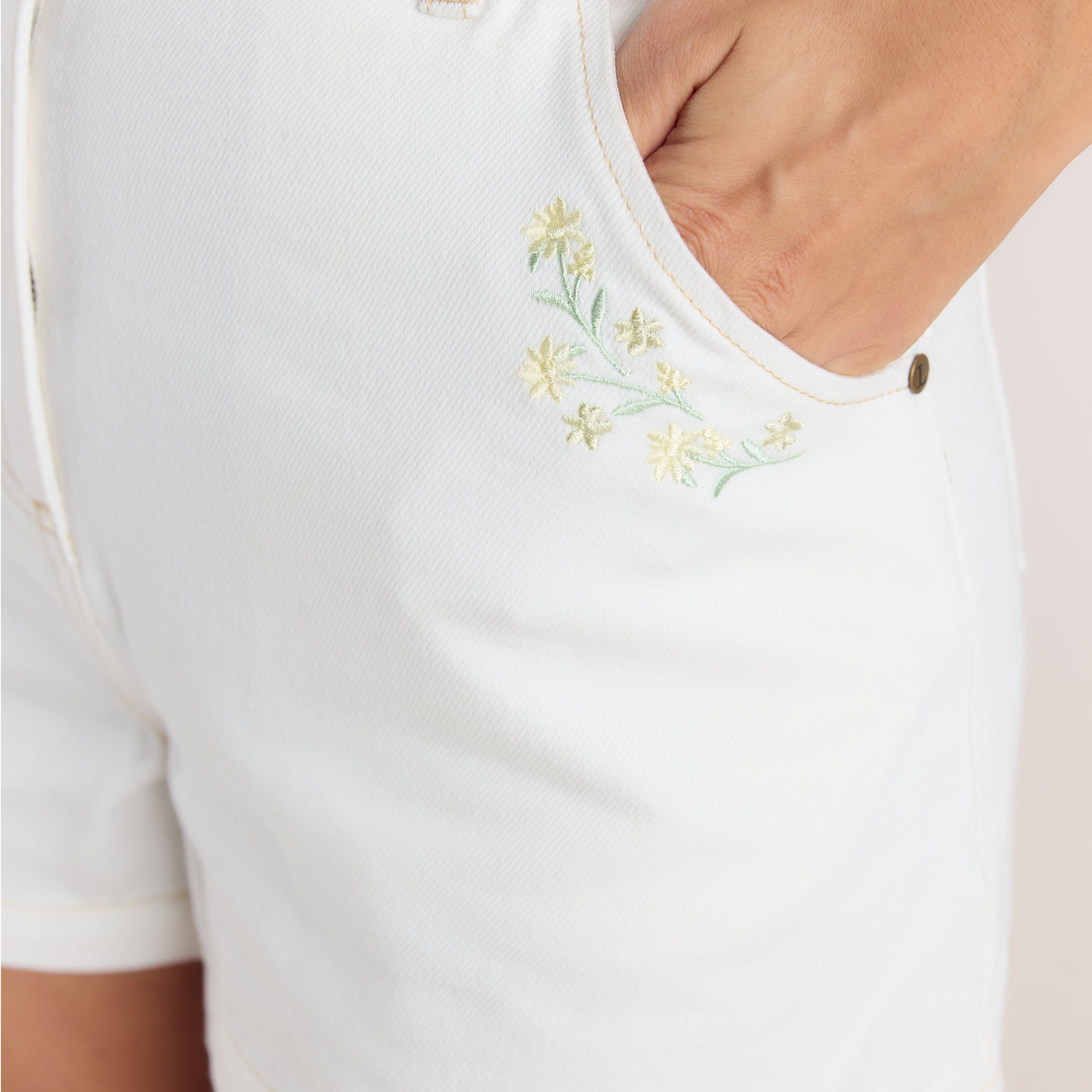 Embroidered Denim Shorts - White - Image 7
