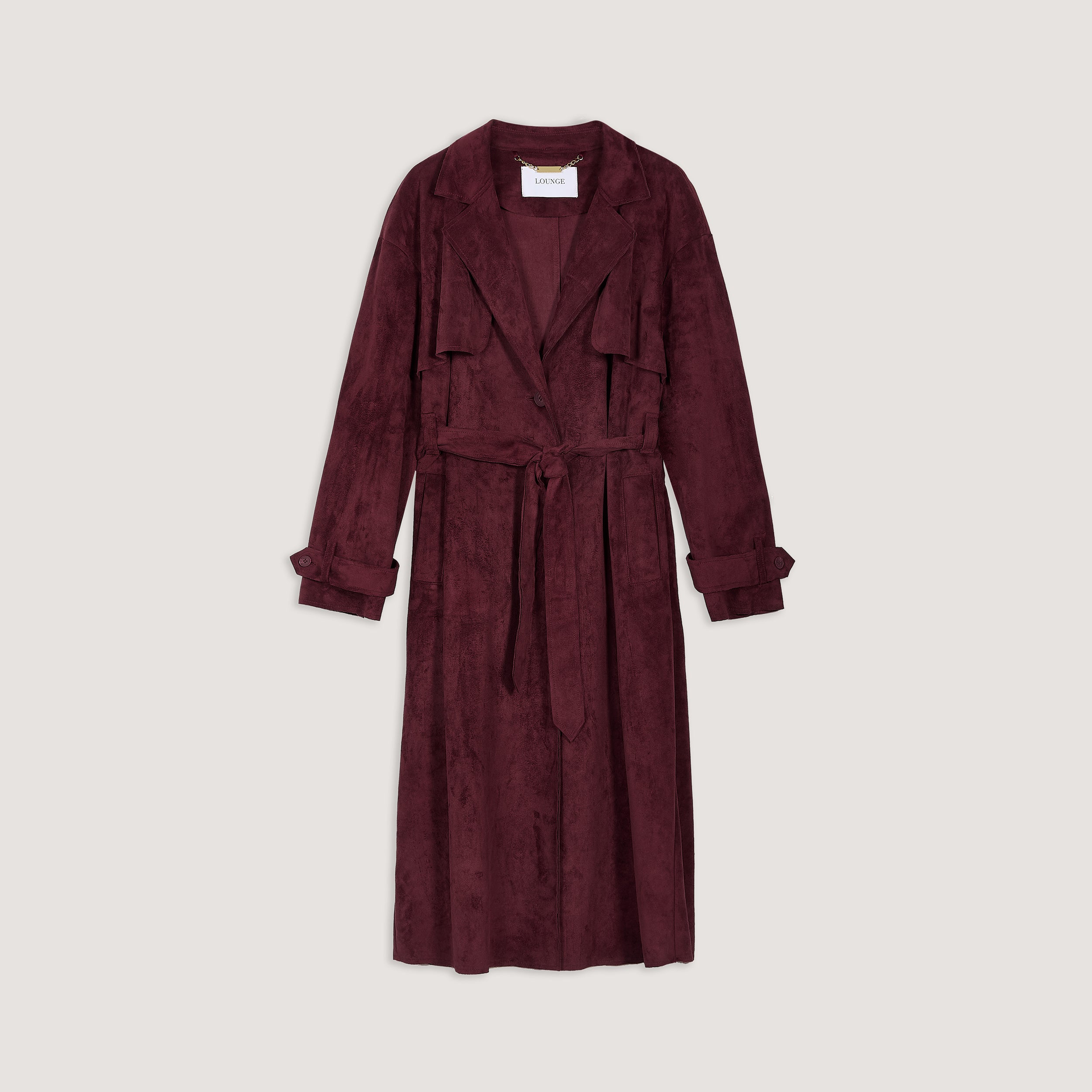 Suedette Trench Coat - Burgundy - Image 7