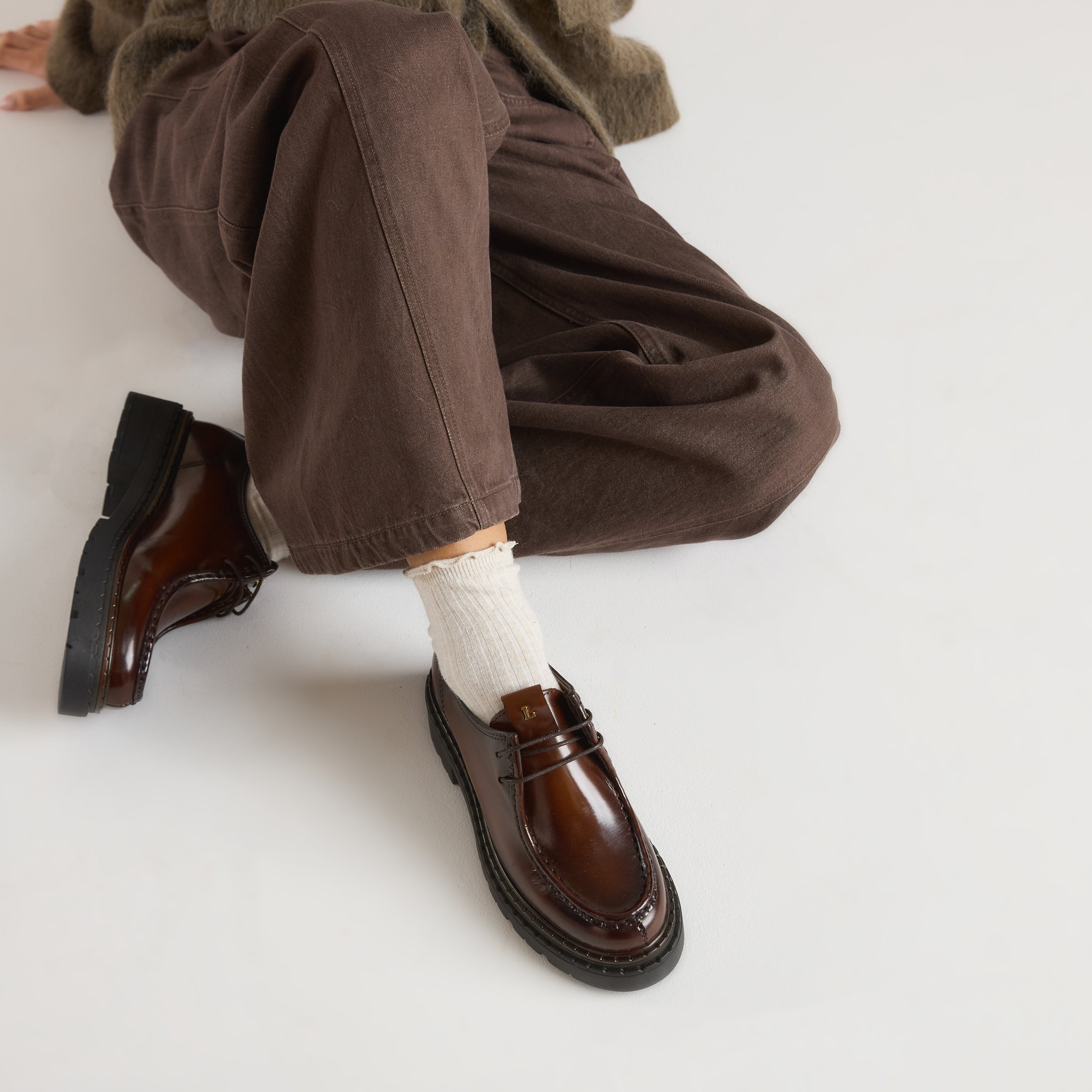 Etta Lace-Up Chunky Loafers - Tan - Image 2