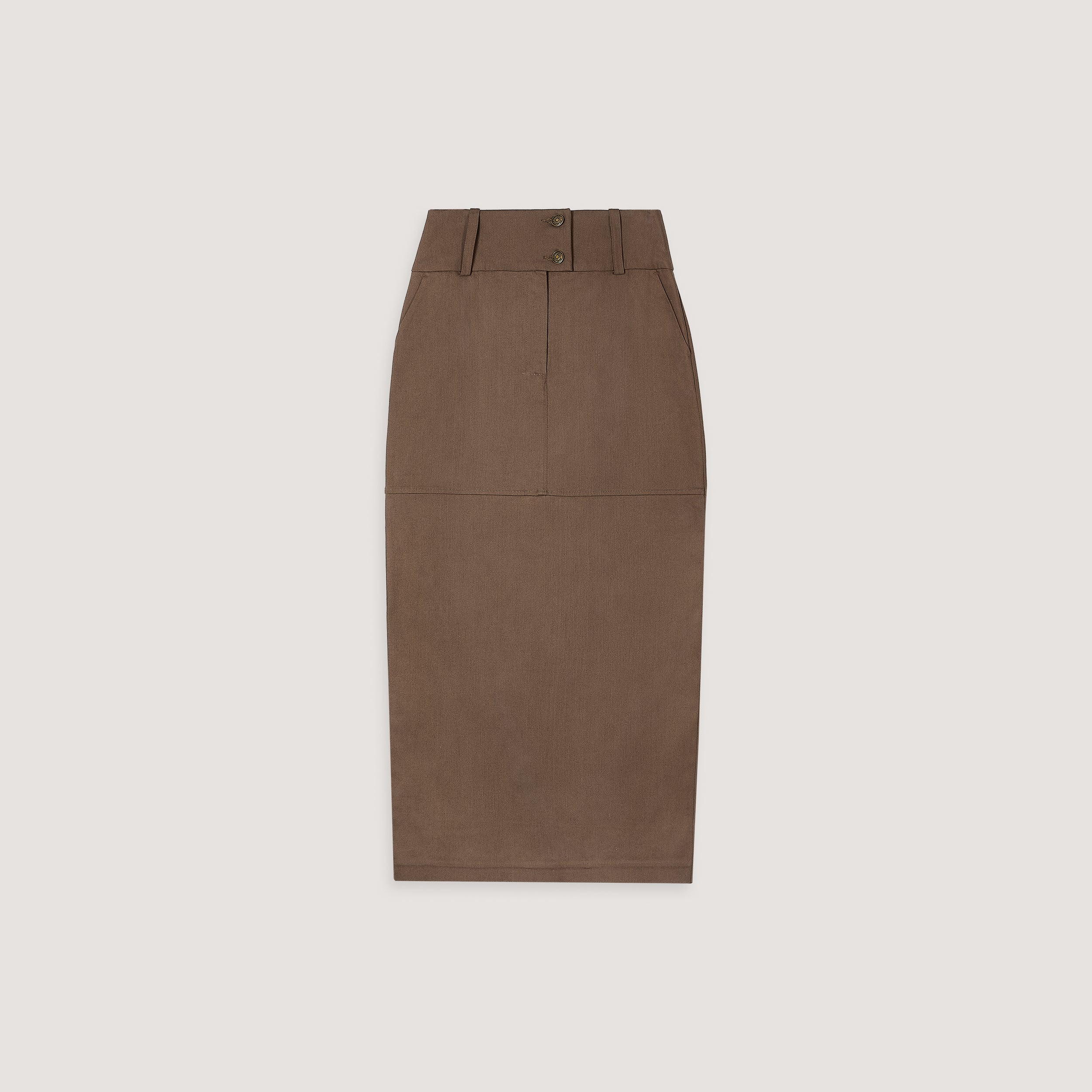 Double Button Woven Maxi Skirt - Chocolate - Image 7
