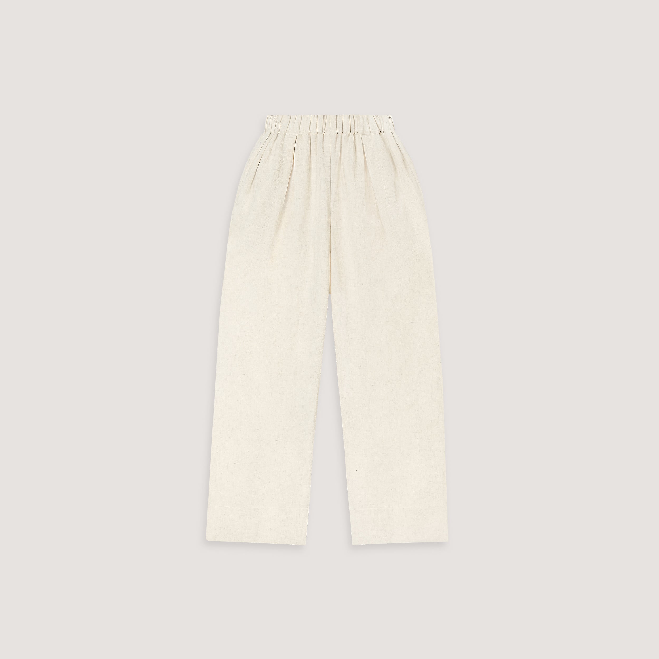 Linen Blend Wide-Leg Trousers - Cream - Image 7