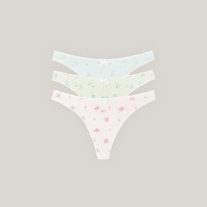 Pointelle Thongs (3-Pack) - Pastel Print