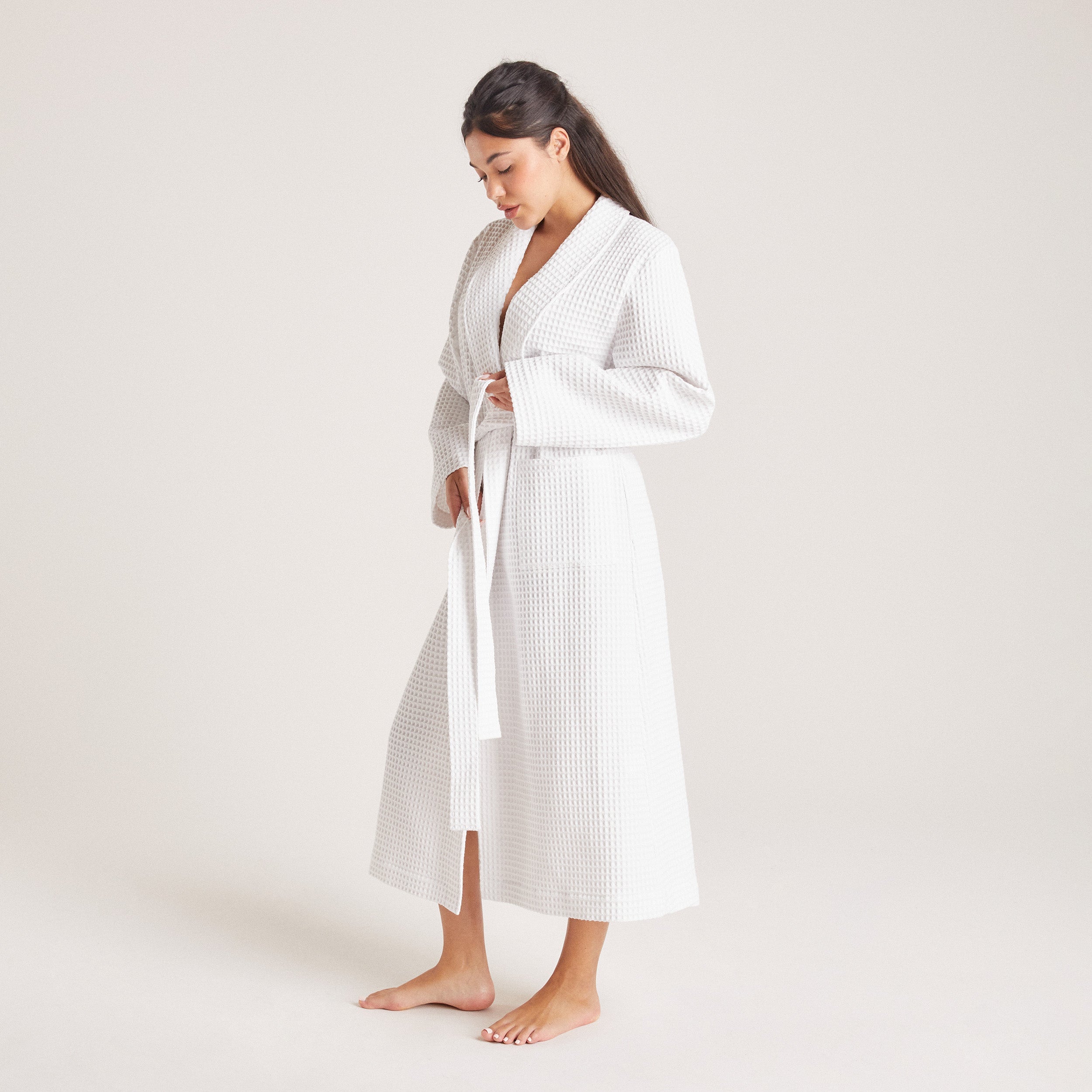 Waffle Dressing Gown - White - Image 2