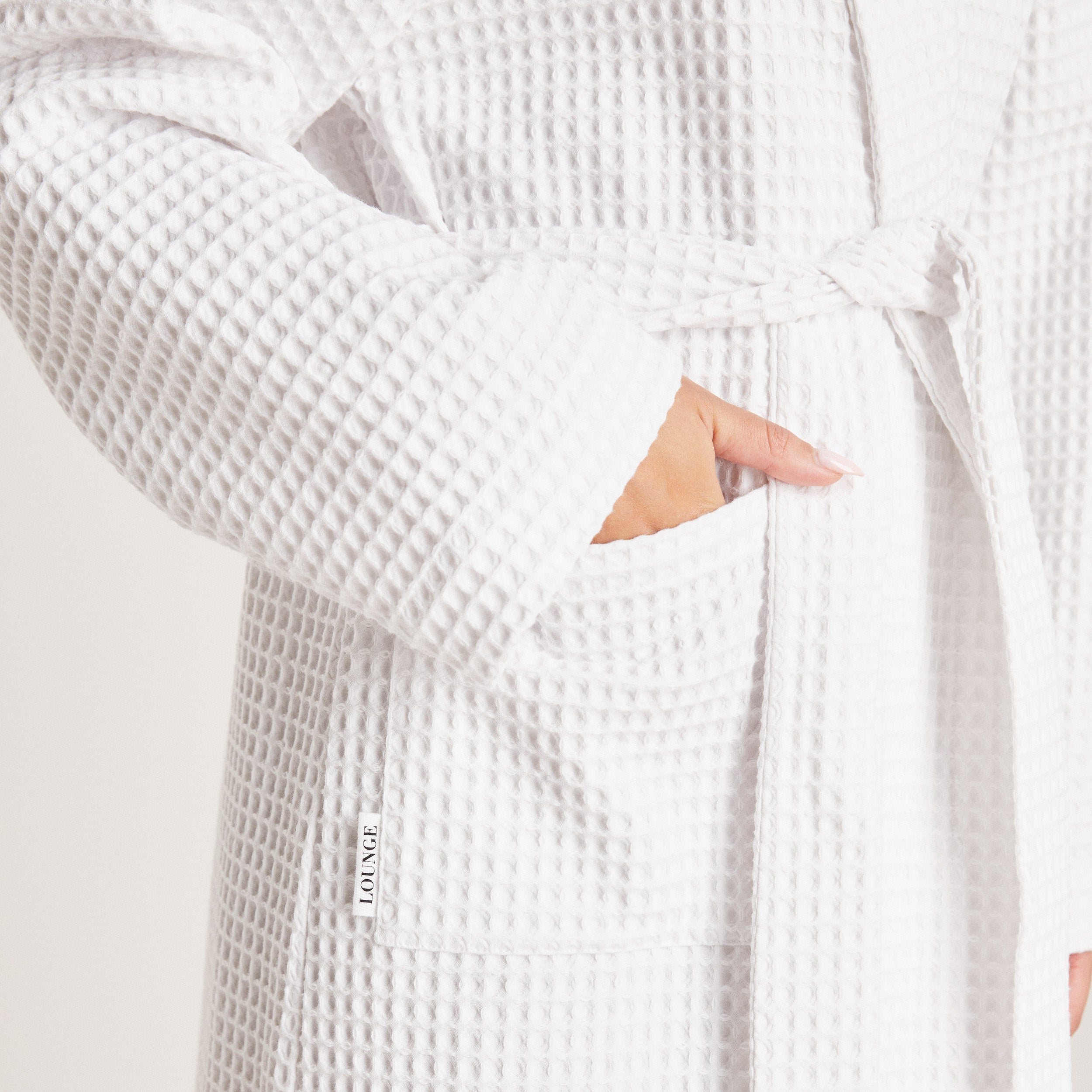 Waffle Dressing Gown - White - Image 5
